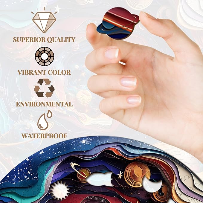 Wooden Puzzle for Adults-Wooden Puzzle Unique Shape Advanced 3D Universe Wooden Jigsaw Puzzle for Adults and Kids,Best Gift,Wood Puzzles,Challenge Wooden Jigsaw Puzzle (L-13.4 * 13.4in-300pcs)