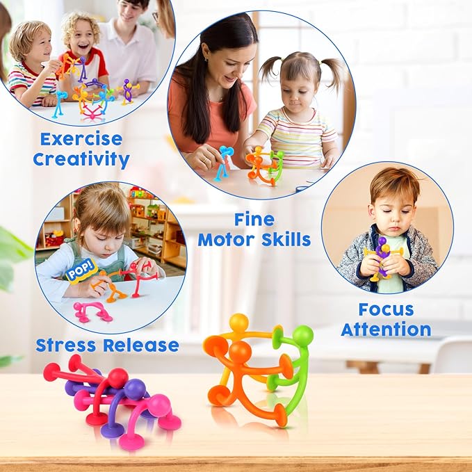 OleOletOy Suction Fidget Toys for Kids: 21 Pack Suction Cup People Toys - Fidget Toys Bulk Treasure Box Toys for Kids Autism Classroom Calm Down Corner - Prizes for School Party Favors