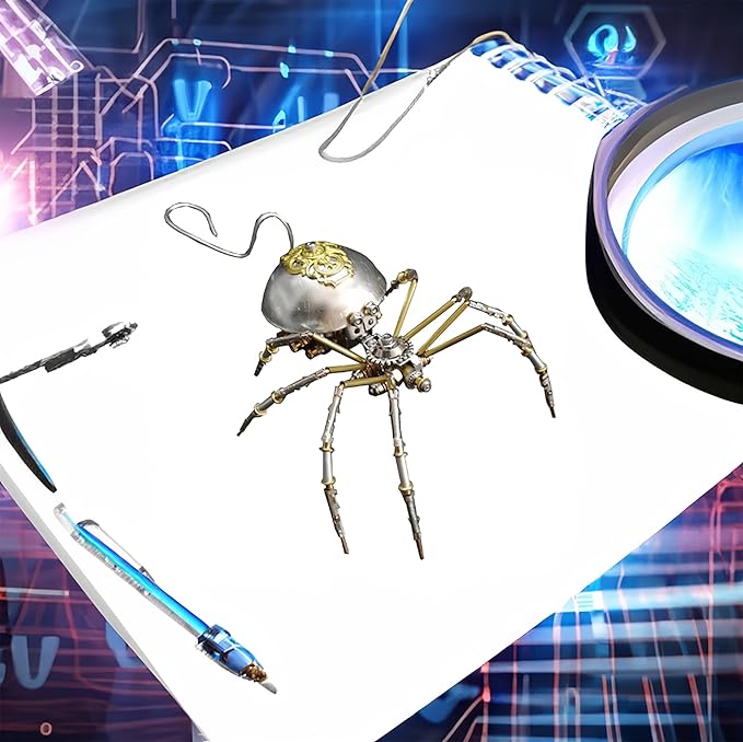 Steampunk Metal Insect Bug Mechanical Sculpture Insect Clockwork 3D Metal Puzzle Model Handmade for Man Entomology Learning(Long-Tailed Spider)
