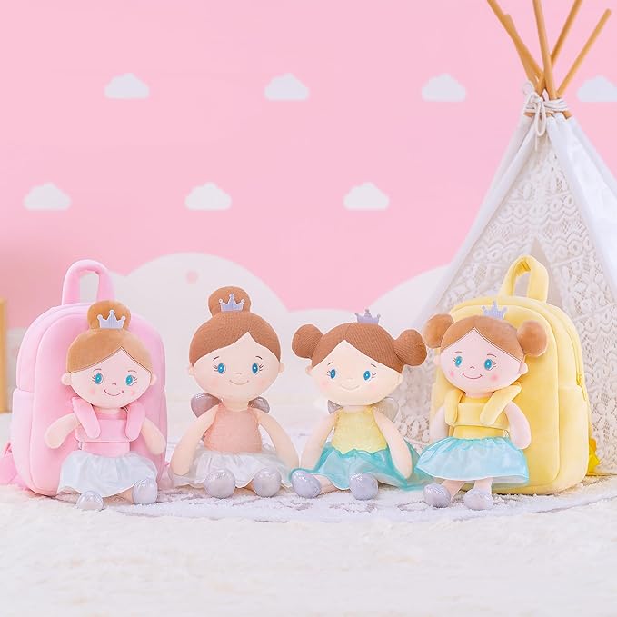 Gloveleya Toddler Backpack with Rag Doll Baby Gifts Angel Girl Pink 9 Inches