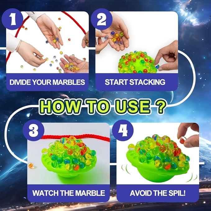 Marble Balance Game, Family Game,1–4 Players Fun Party Board Game for Kids & Adults, with 60 Colorful Marbles, Perfect for Parties