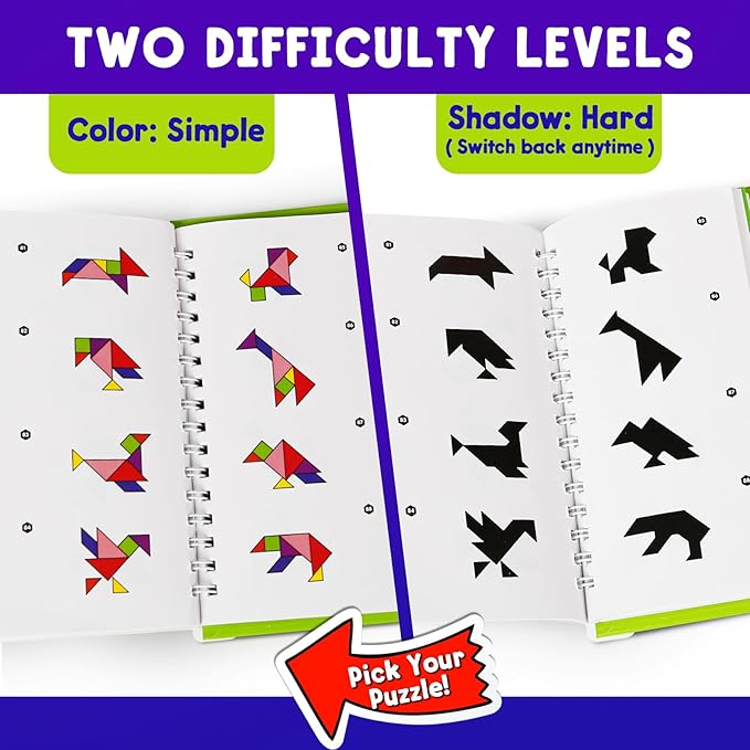 Travel Tangram Puzzle with 2 Sets Magnetic Jigsaw Boards & 368 Patterns and Solutions, Montessori STEM Airplane & Road Trip Games, Educational Brain Teaser Toy Gift for Kids & Adults