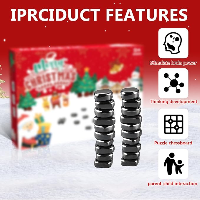 20 Pcs Christmas Magnetic Chess Game, Magnetic Chess Game with Stones Magnet with String Magnetic Board Games Puzzle Strategy Games Family Gatherings Board for Kids & Adults New Year's Gift