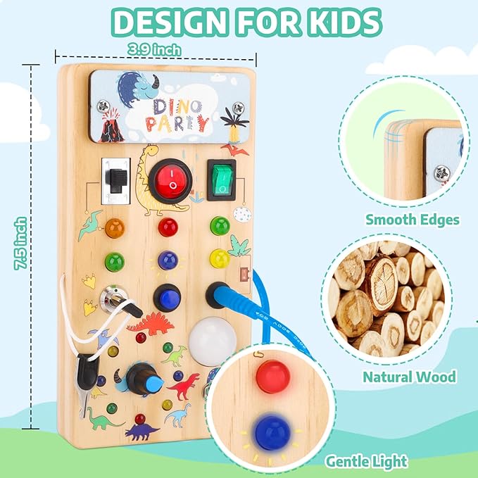 Montessori Busy Board,Montessori Toys for 1-3 Years Old,Baby Sensory Board,Preschool Learning Activities,Wooden Toys for Toddler,Christmas & Birthday Gift for Boys & Girls