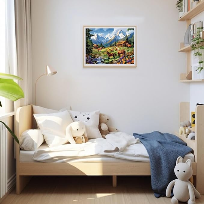 GLOBLELAND 300Pcs Horse Landscape Wooden Jigsaw Puzzles for Adults 11.22x15.16inch Colorful Horse Wood Puzzles for Holidays Birthday Gifts