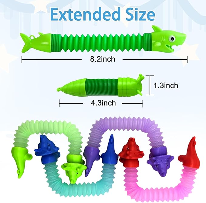 Pop Tubes Fidget Toys 24 Pcs,Party Favors Supplies Birthday Gifts for Kids Adults,Easter Basket Goodie Bags Stuffers,Sensory Toys for Anxiety ADHD Stress Relief,Treasure Box Toys Classroom Prizes