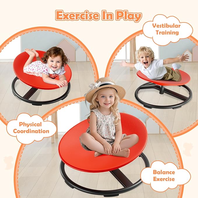Spinning Chair for Kids, Sensory Integration Training Swivel Chair for Children with Autism & ADHD,for Balance & Body Coordination Training, Red Round