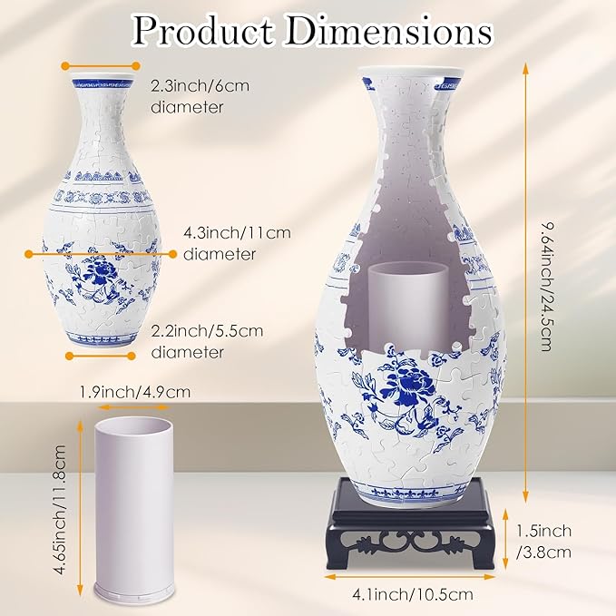 3D Puzzle Vase with LED Light - 160 Pieces DIY Flower Vase Kit for Adults, Decorative Crafts for Flower Arrangement and Home Decoration (Light Blue)