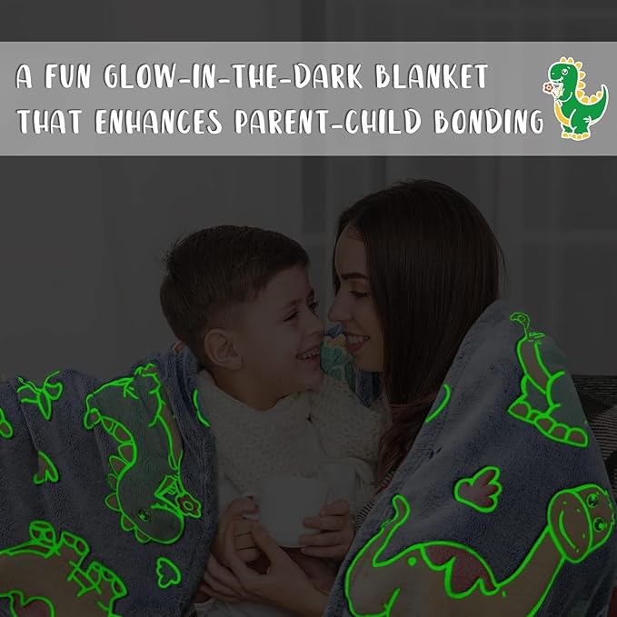 Cute Kids Blanket Glow in The Dark Dinosaur for Boys Flannel Glowing Bed Sofa Couch Soft Warm Blankets Christmas Birthday Gifts Teen 40"x50"