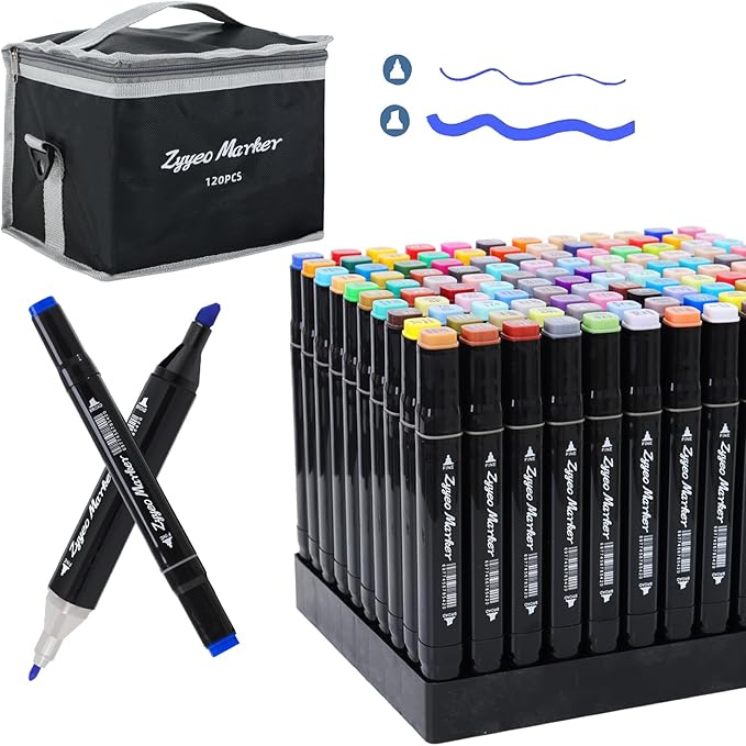Alcohol Marker Pens 120 Colors Dual Tip Drawing Pens Set, Art Markers Sketch Kit for Teens Girls Boys Kids Artists for Drawing,Coloring and Calligraphy