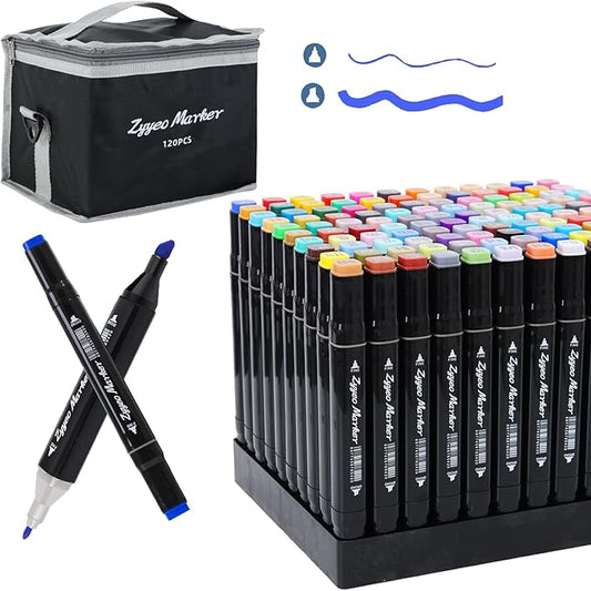 Alcohol Marker Pens 120 Colors Dual Tip Drawing Pens Set, Art Markers Sketch Kit for Teens Girls Boys Kids Artists for Drawing,Coloring and Calligraphy