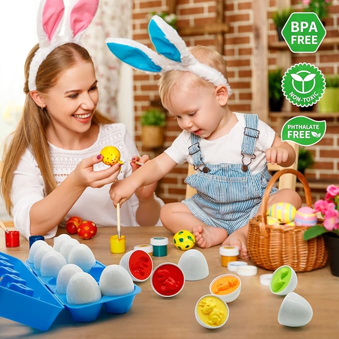 MOONTOY Dinosaur Matching Eggs for Toddlers – Easter Eggs Toy – 12PCS Educational Learning Color & Shape Recognition Montessori STEM Toy, Sorting Fine Motor Skills, Easter Gift, Easter Basket Stuffers