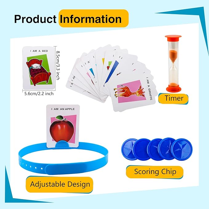 5 Set Headband Game The Quick Question Game Guessing Who Am I Board Game Set Include Headbands Picture Cards Scoring Coins Sand Clock for Family Party