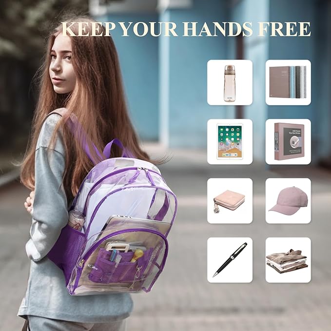 PACKISM Clear Backpack - 17 inch Heavy Duty Clear Backpacks for School, Large Transparent Bookbag for Students (Age 12+)