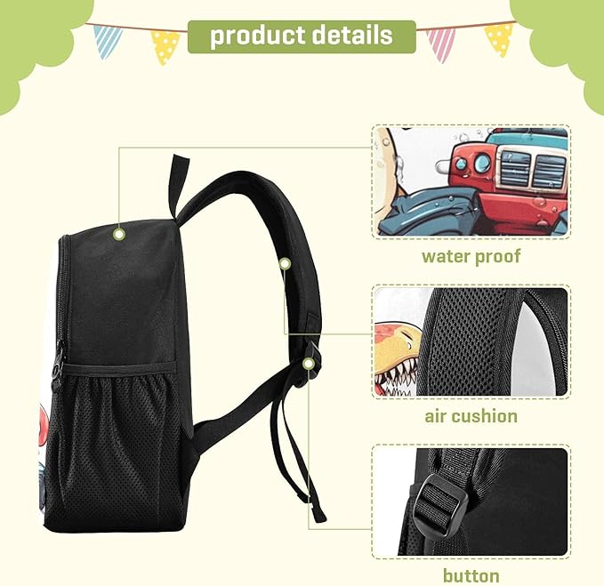 Truck Dinosaur Toddler Backpack for Boys Girls 3-6 Small Travel Backpacks for Kids Preschool Bookbag for Elementary Kindergarten for Travel
