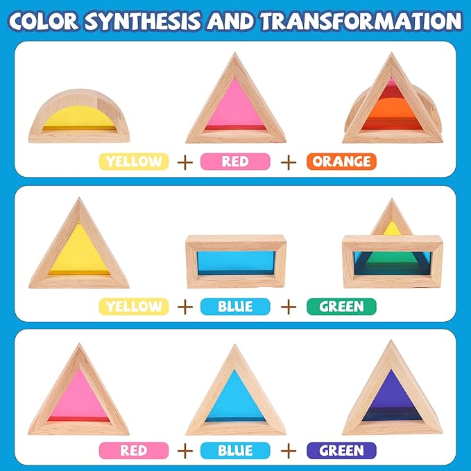 Wooden Rainbow Building Blocks for Kids 32 Pcs Rainbow Stacker Stacking Blocks Game Colorful Construction Toys Preschool Learning Educational Toys -Geometry Wooden Blocks for Boys & Girls