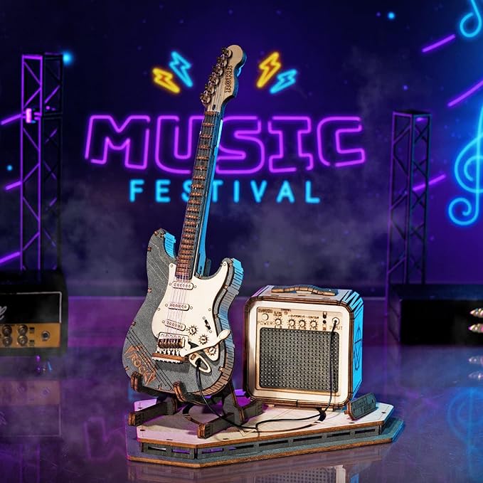 ROKR 3D Puzzles for Adults Wooden Craft Kits Musical Instrument Model Kit Collectibles Home Desk Room Decor (Electric Guitar)