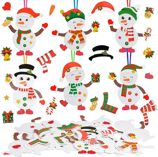 Fennoral 12 Pack Snowman Craft Kits for Kids Make You Own Snowman Foam Stickers Ornament DIY Christmas Arts and Crafts for Chirstmas Party Supplies Winter Christmas Tree Decoration