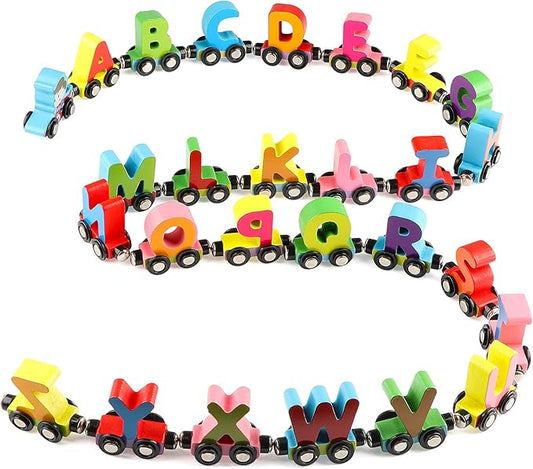 Wondertoys 27 PCS Wooden Alphabet Train Toy Wooden Magnetic Alphabet ABC Train Set
