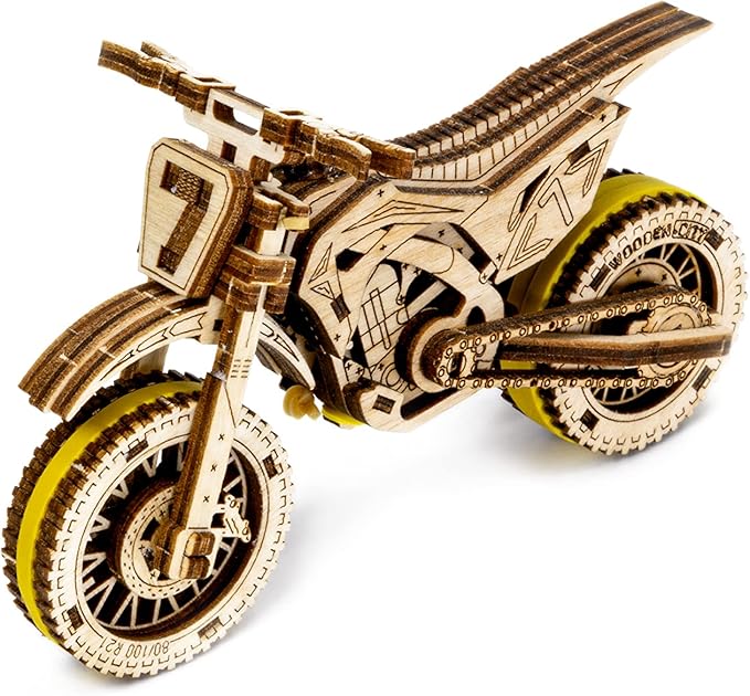 WOODEN.CITY Motocross 3D Puzzle for Adults - Hobby Kit to Build Your Own Wooden Bike - 3D Model Motorcycle Kit - Wood Model Kit