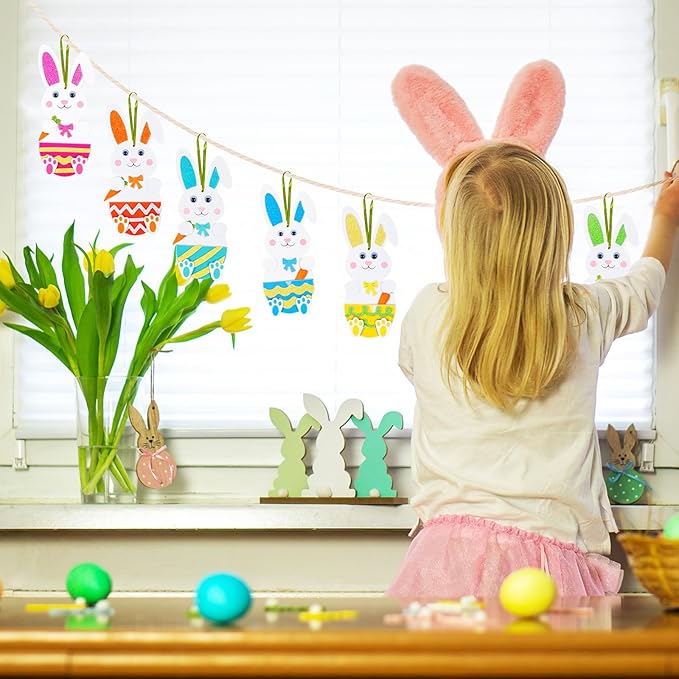 Fennoral 12 Pack Bunny Craft for Kids Make You Own Rabbit Foam Stickers Ornament DIY Easter Arts and Crafts for Party Decoration Easter Gifts