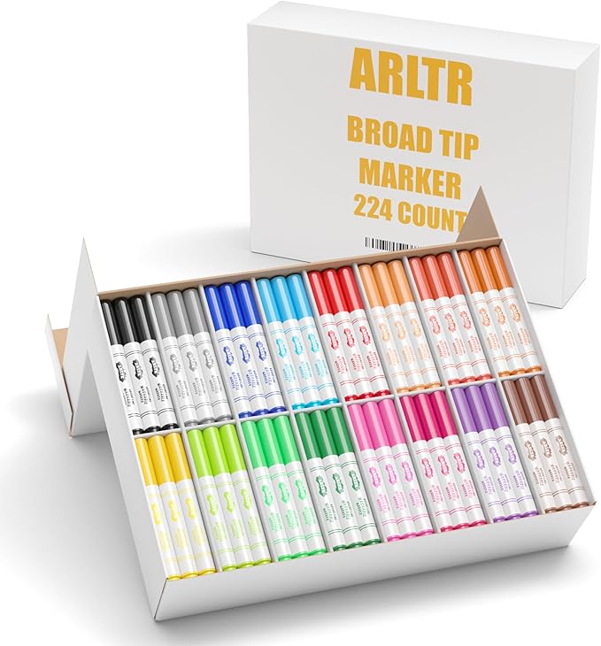 224-Count Washable Markers Bulk Pack for Kids - 16 Vibrant Colors, Broad Line Conical Tip, Perfect for Classroom, School, Teachers & Students - Non-Toxic Art Supplies for Drawing & Crafts