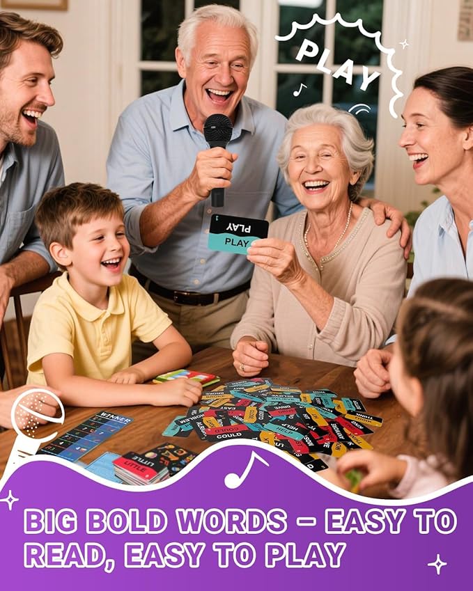 Mic Karaoke Party Game, Family Microphone Music Card Game, 8+ Year Olds, 2-10 Players, Family Games for Bad Singers with 250 Song Lyrics, Kids Gift for Music Lovers