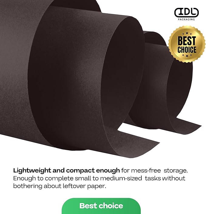 12" x 1200" (100 feet) Black Kraft Paper Roll - USA-Made Quality Craft Paper for Gift Wrapping, Kids' Arts & Crafts, School Projects - 100% Recycled Natural Material 50lb Thickness by IDL Packaging