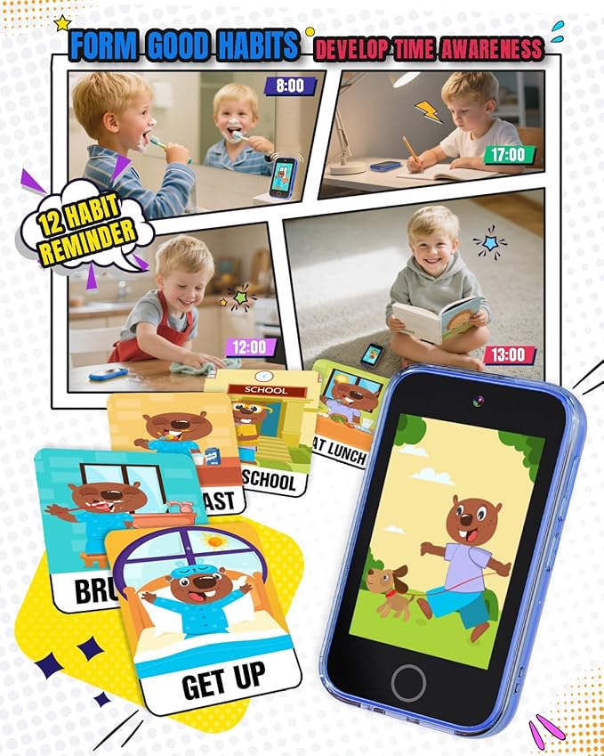 Kids Smart Phone, 3.5'' Touchscreen Kid Phones with Dual Camera, Educational Toddler Learning Toys for 3-10 Year Old Boys, Christmas Birthday Gifts, Music Player, Habit Tracker, Games