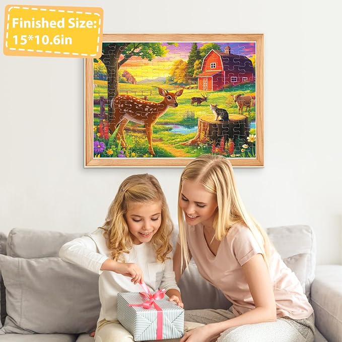 100 Pieces Jigsaw Puzzles for Adults - Deer Cat Puzzles for Kids Ages 4-6 6-8 8-10 10-12 Kids Learning Educational Puzzle Toys for Boys and Girls - Farm Kitten and Cow