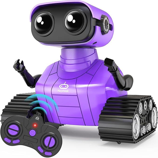 Rechargeable Emo Robot with Auto-Demonstration - Remote Control Smart Robot Toy Gift for Kids Age 3+ - Purple