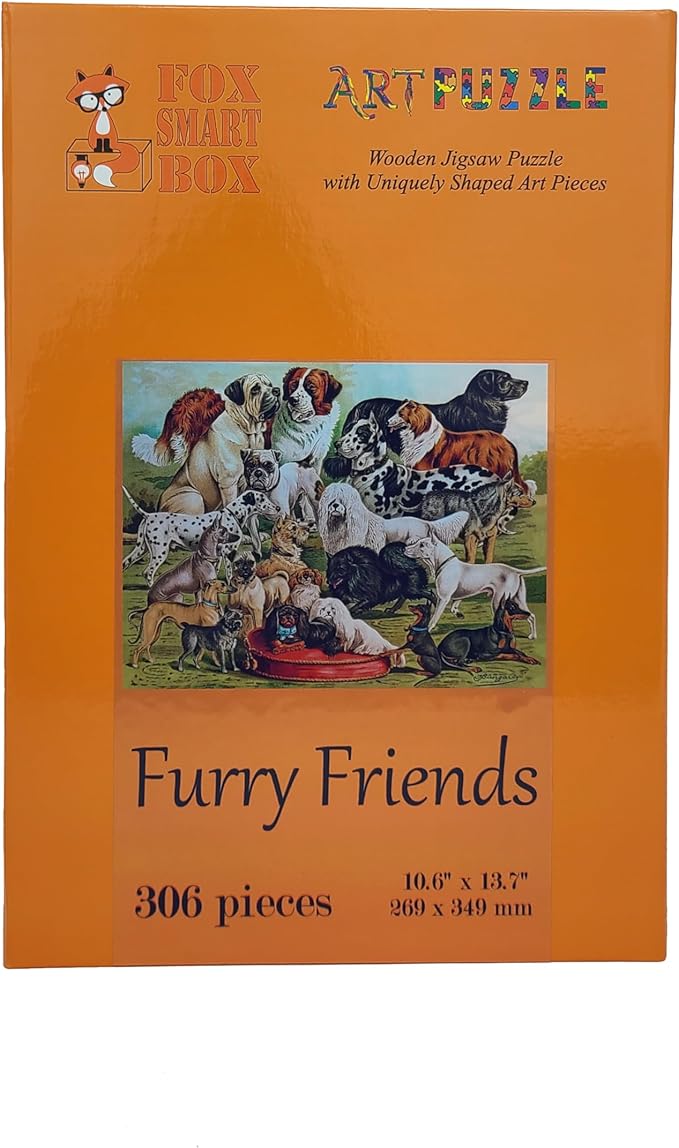 Wooden Jigsаw Puzzle for Adults - Uniquely Shaped Pieces - Made in The USA by FoxSmartBox - 306 Pieces - Furry Friends