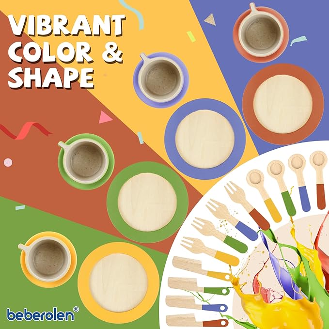 Wooden Play Dishes and Plates for Kids Kitchen Set Accessories for Toddlers 1-3 Cooking Toys Tea Cups for Kids Kitchen Birthday Gift for 3 4 5 Year Old Boys Girls