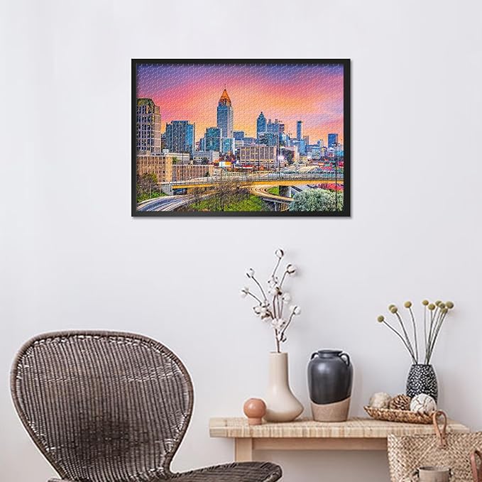 Puzzles for Adults 1000 Pieces Cityscape, Jigsaw Puzzles 1000 Pieces Atlanta, Georgia Skyline, Challenging Puzzle Games for Women Home Decoration Gift Size 19.7x27.5 inches