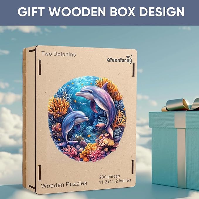 Wooden Puzzles for Adults, Dolphins World Wooden Jigsaw Puzzles 500pcs, 16.5x16.5in,Royal, Unique Shape Ocean Adult Puzzles,Irregular Wood Puzzles Creative Gift for Adults and Kids Family Game