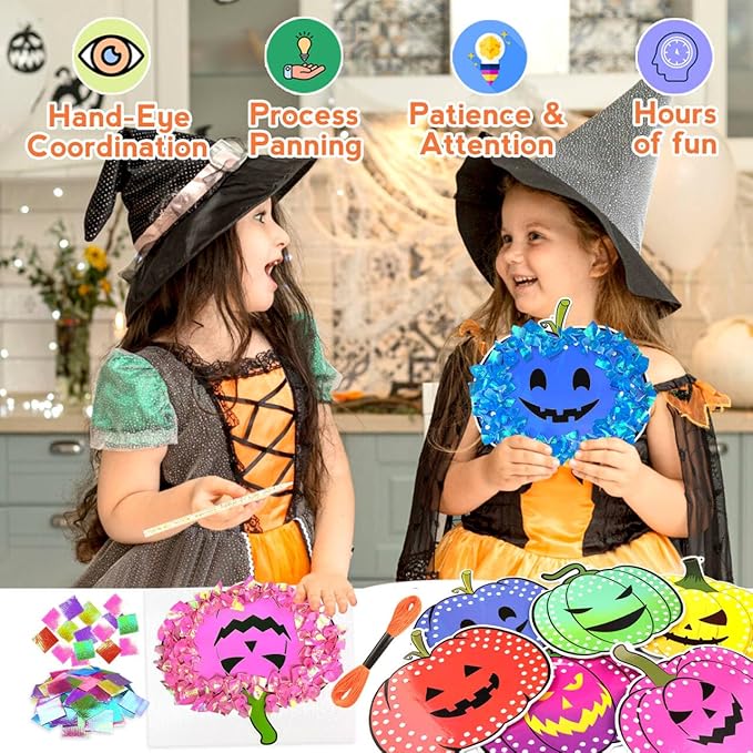 Poke-in Fun Art and Crafts,Pumpkin Decoration Craft Kits,Make Pumpkin Face,Mess Free Kids' Paper Craft Kits for Boys &Girls Age 4-10+,Party Activities Supplies Fall Thanksgiving Halloween Decoration