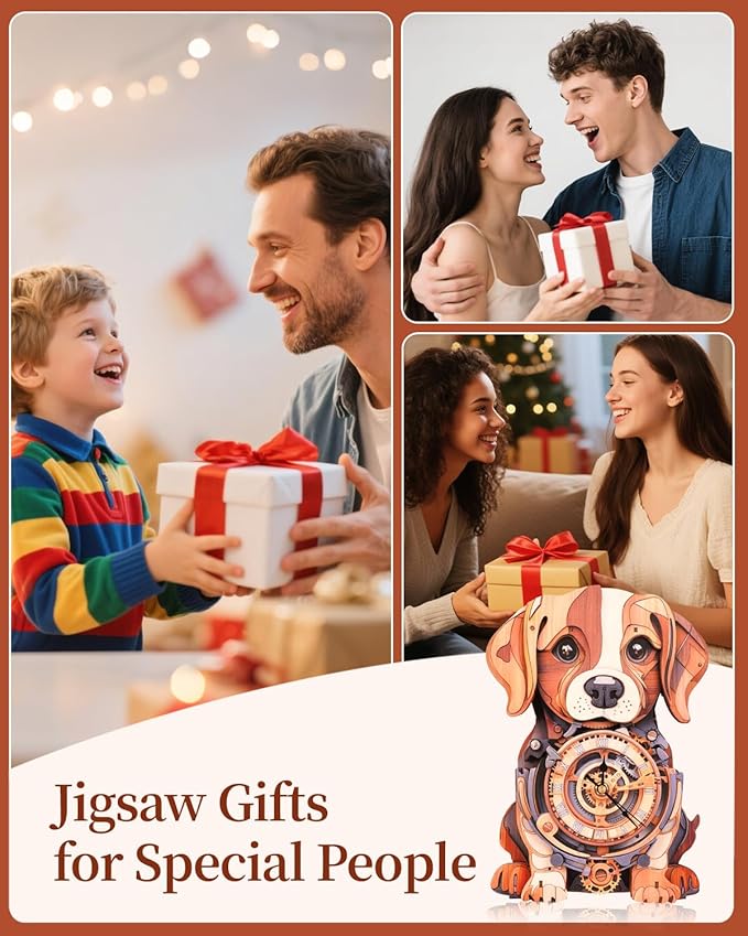 3D Wooden Puzzles for Adults, Beagle Clock DIY Kit with Pendulum, Beginner 28 Pcs Wooden Puzzles, Creative Gift Ideas for Adults and Teens
