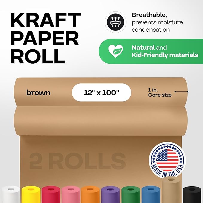 12" x 1200" (100 ft) Brown Kraft Paper Roll, Pack of 2 - USA-Made Quality Craft Paper for Gift Wrapping, Kids' Arts & Crafts, School Projects - 100% Recycled, 50 lb Natural Material by IDL Packaging