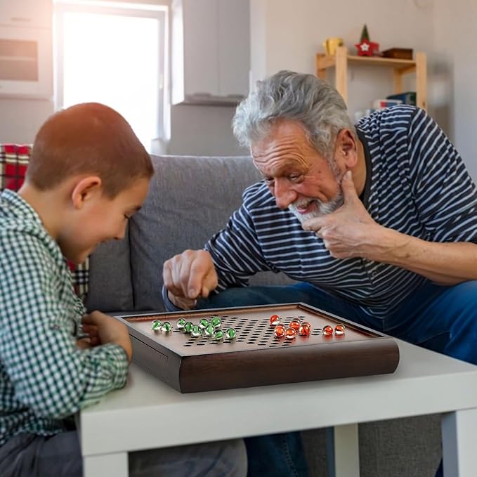 2 in 1 Magnetic Chess Set & Chinese Checkers 13" Wooden Board Game with Storage Drawer and 60 Glass Marbles + Bonus 12 Spare & 2 Extra Queens,for Kids and Adults