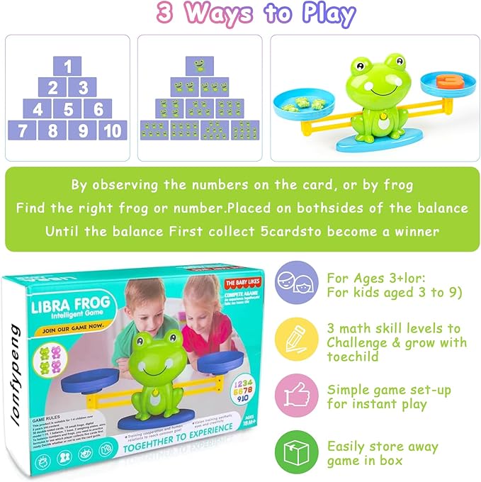 Frog Balance Counting Toys, Cool Math Learning Games for Boys and Girls, Educational Number Preschool Toy, Fun Children's Gift STEM Math Games for Kids Age 3+ (63 PCS)