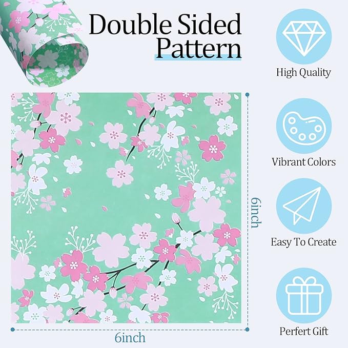 480 Pcs Japanese Origami Paper Double Sided Sakura Square Sheet 5.9 x 5.9 Inch Cherry Blossom Scrapbook Paper for Kids Beginner Arts Crafts Projects