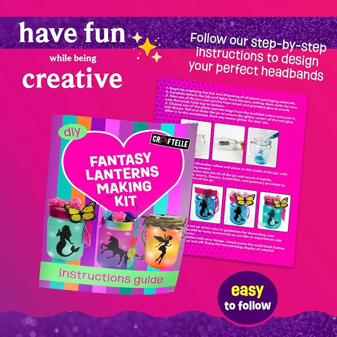 Light-up Unicorn Fairy & Mermaid Lanterns Craft Kit – Christmas Gifts for 8 9 10 11 12 Year Old Girls - Creative Art Girl Toys 8-10 Years Old and Up - Craft Kits for Girls Ages 8-12 - Tween Gift Ideas