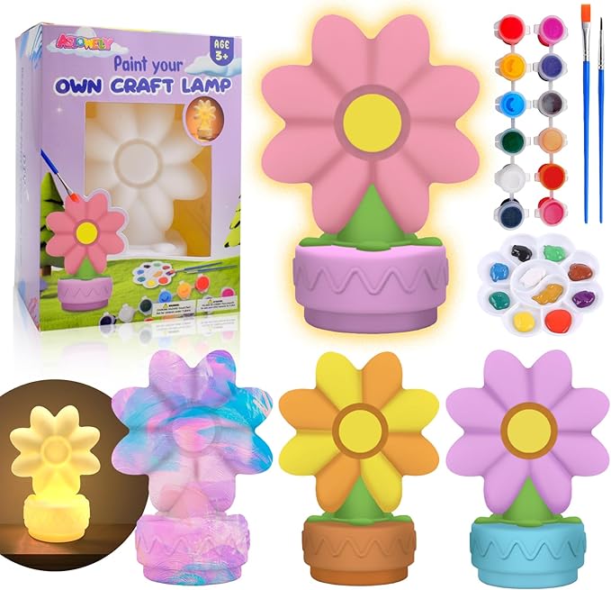 ASIOWELY Paint Your Own 8-Petal Flower Lamp Kits,Arts and Crafts Supplies for Kids Toys Ages 4-6-8,DIY Art Night Light Painting for Girls Ages 5-10,Birthday Gifts for 3-12+ Year Old Toddler Teen Adult