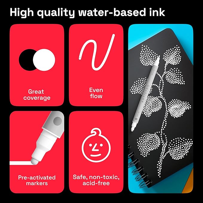 ARTISTRO 2 White Dual-Tip Acrylic Paint Pens - Multisurface Markers for Glass, Rock, Fabric, Wood, Plastic & More - 5mm Dot + 1mm Fine Tips