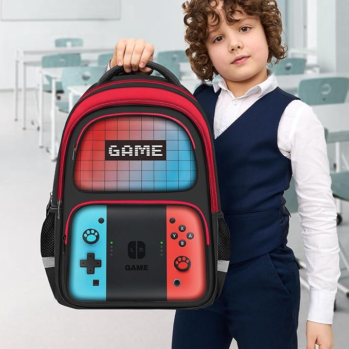 Kids Backpack For Boys,Gamer Boys Backpack For Children Teens Elementary Middle School, 17″ Students Bookbag