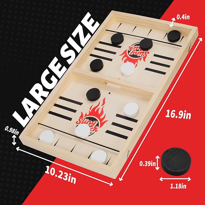 Large Fast Classic Slingshot Puck Game, Wooden Air Hockey Board Games for Family Night, Table Games for Adults and Kids, 2 Player Game for Ages 6 and Up, Test Your Speed and Accuracy