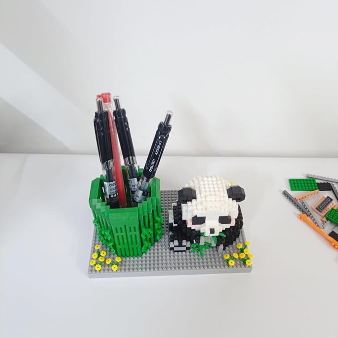 Panda Pen Holder Micro Mini Building Block Toy - Assemble Your Own, Ideal for Students' Educational Fun and Office Workers' Desk Decoration