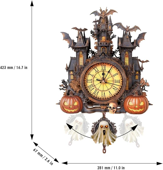3D Puzzle for Adults Clock - Halloween Hut Clock Design Model Kit-Mechanical DIY Pendulum Clocks with Roman Numerals-Desk Home Office Decor Personalized Gift for DIY Lovers