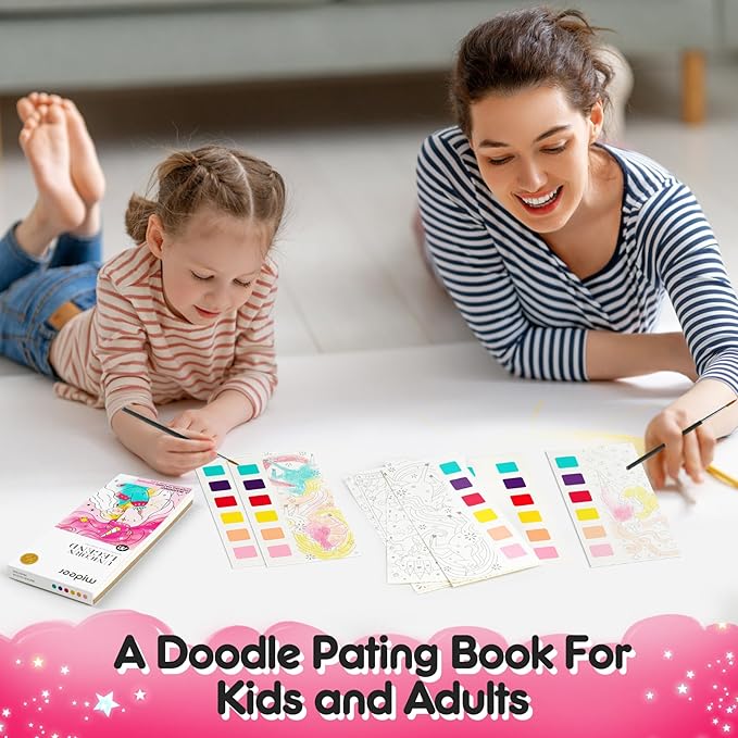 Watercolor Painting Coloring Books Pocket Watercolor Paint Bookmarks, Mess Free Paint with Water Set, Travel Class Activities Art Party Favors Exchange Birthday Gifts for Kids