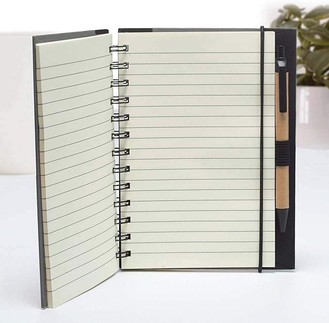 DISCOUNT PROMOS Eco Block Notebooks with Pens Set of 10, Bulk Pack - Perfect for School, Office, Business, Home - Smoke